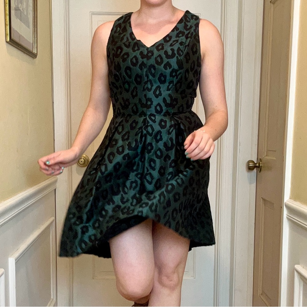Ann Taylor Loft Green Leopard Print Dress